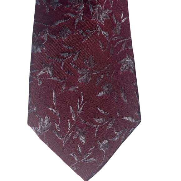 Ryan Seacrest Distinction Slim Silk Blnd Burgundy Gray Floral Necktie Tie 59”x3” - Picture 7 of 7
